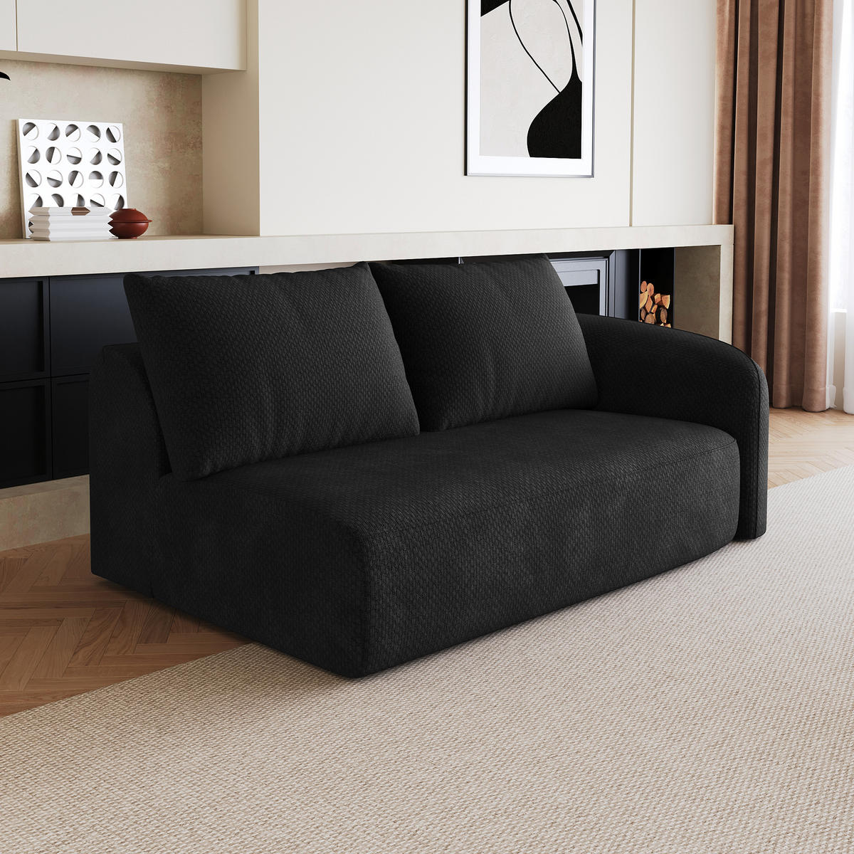 SOFAELEMENT DE-34711 Rechts-2-Sitzer Schwarz - Schwarz, Textil (90/85/160cm) - ComfortXL