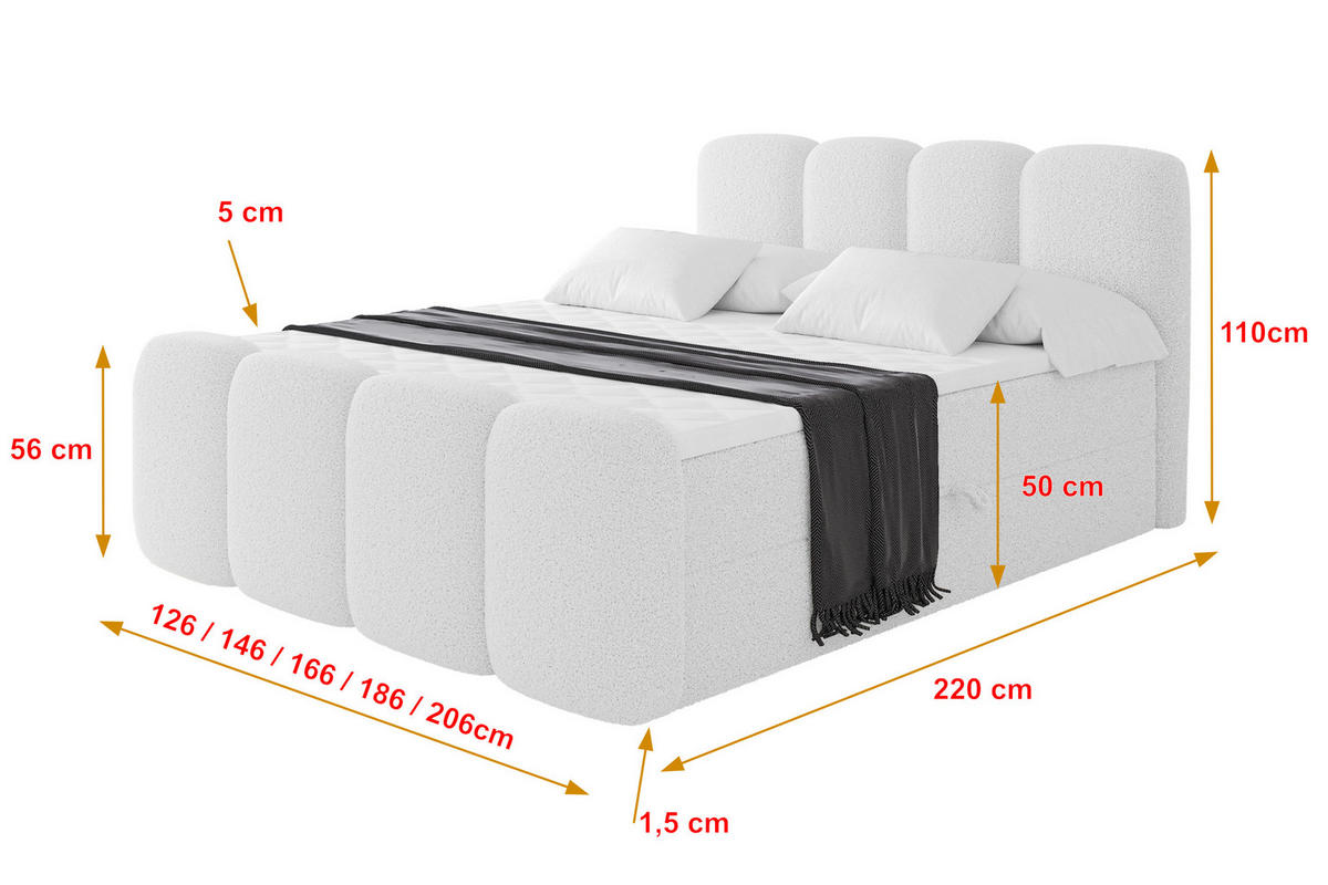 AMERICKÁ postel s úložným prostorem, matrací H4 a roštem – NINA-Z – 120 × 200 cm – bílá - bílá, kompozitní dřevo (120/200cm) - ALTDECOR