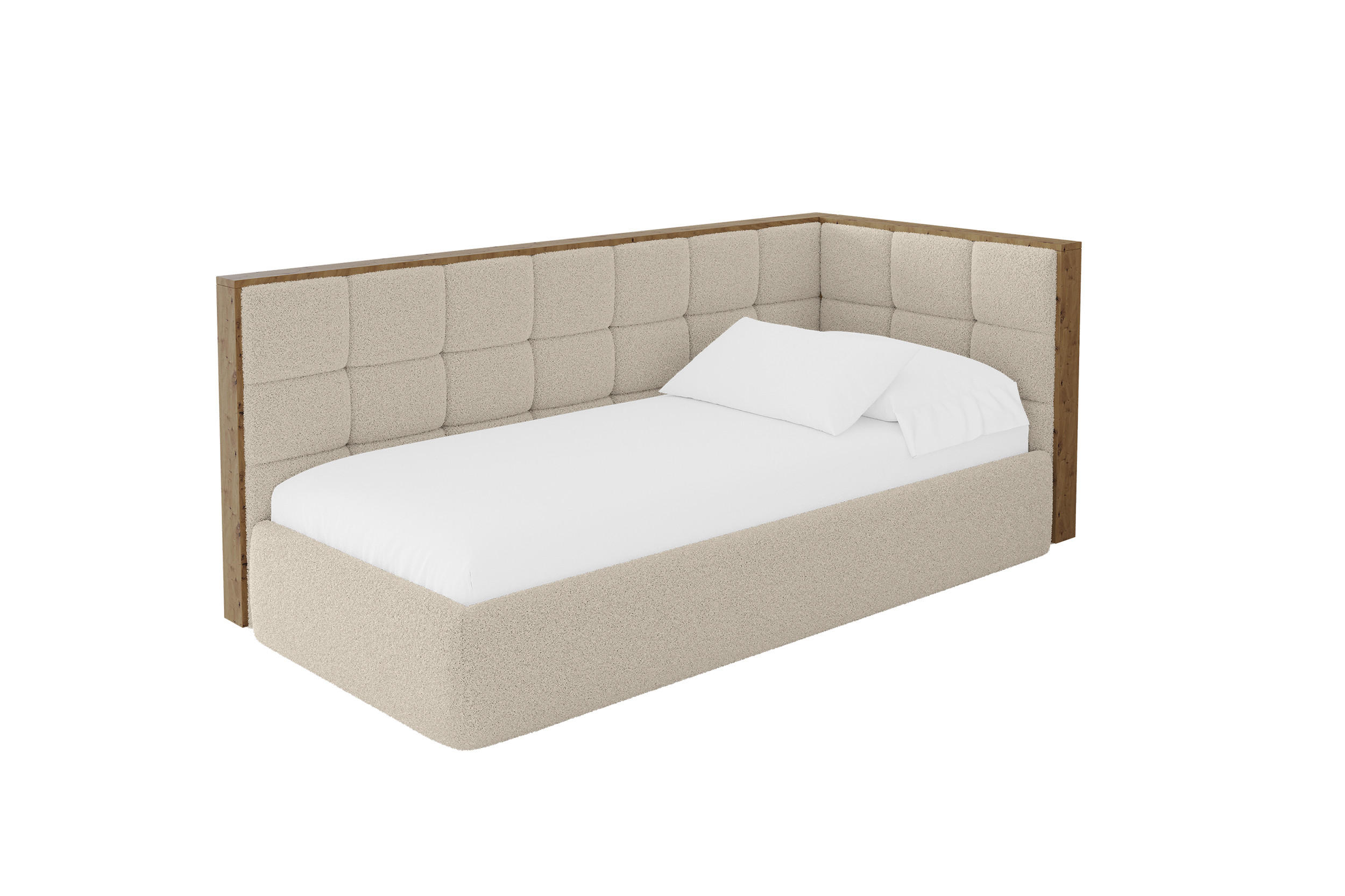ALTDECOR JEDNOLŮŽKOVÁ POSTEL pro mládež s úložným prostorem a matrací H3/H4, vlevo - SOVY 90x200 tmavě béžová