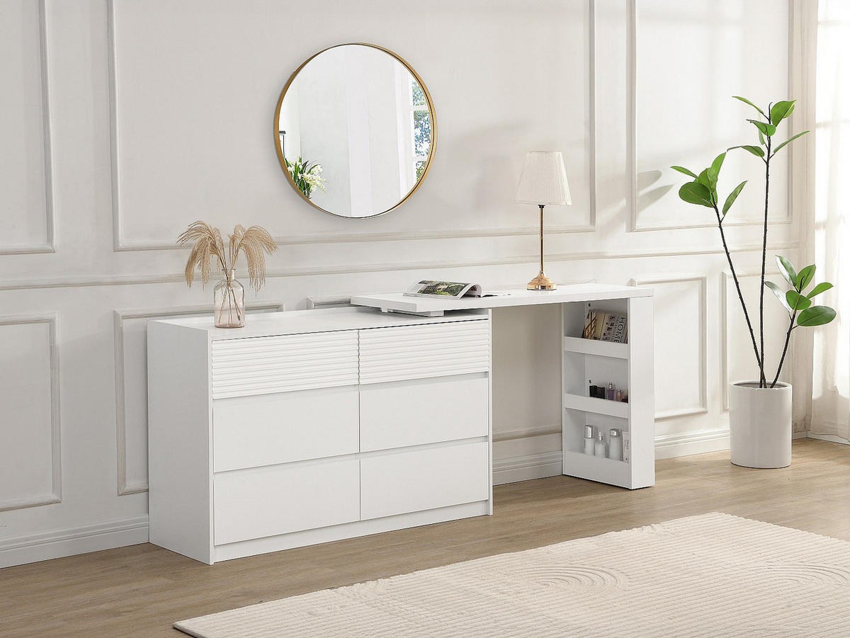 KOMMODE - 200 cm, 120 cm x 40 cm - holz - weiß Bopania - Weiß, Holz (200/80/40cm) - Vente-Unique