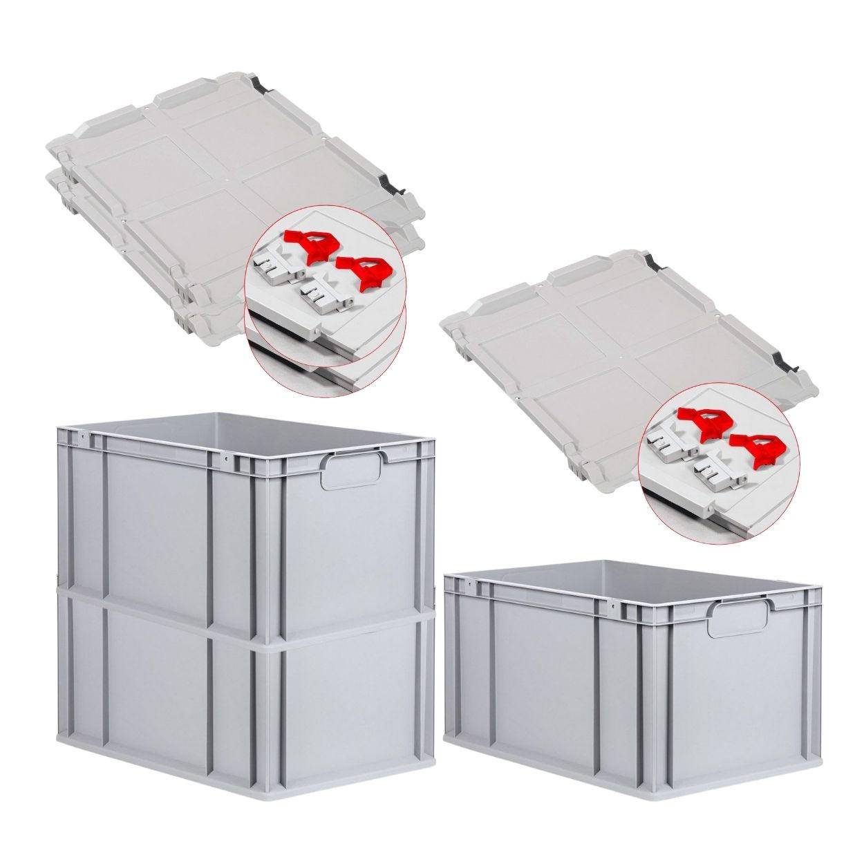 EUROBOX 3x Nextgen Economy Mit Scharnierdeckel Grau/Rot Griffe Geschlossen 65 Liter - Rot, Kunststoff (40/32/60cm) - PROREGAL