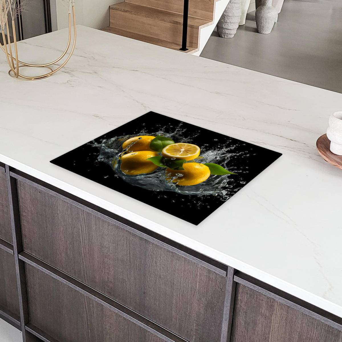 HERDABDECKPLATTE Zitrone - Obst - Gelb - Schwarz 65x52 cm - Gelb, Kunststoff (65/0.2/52cm) - MuchoWow