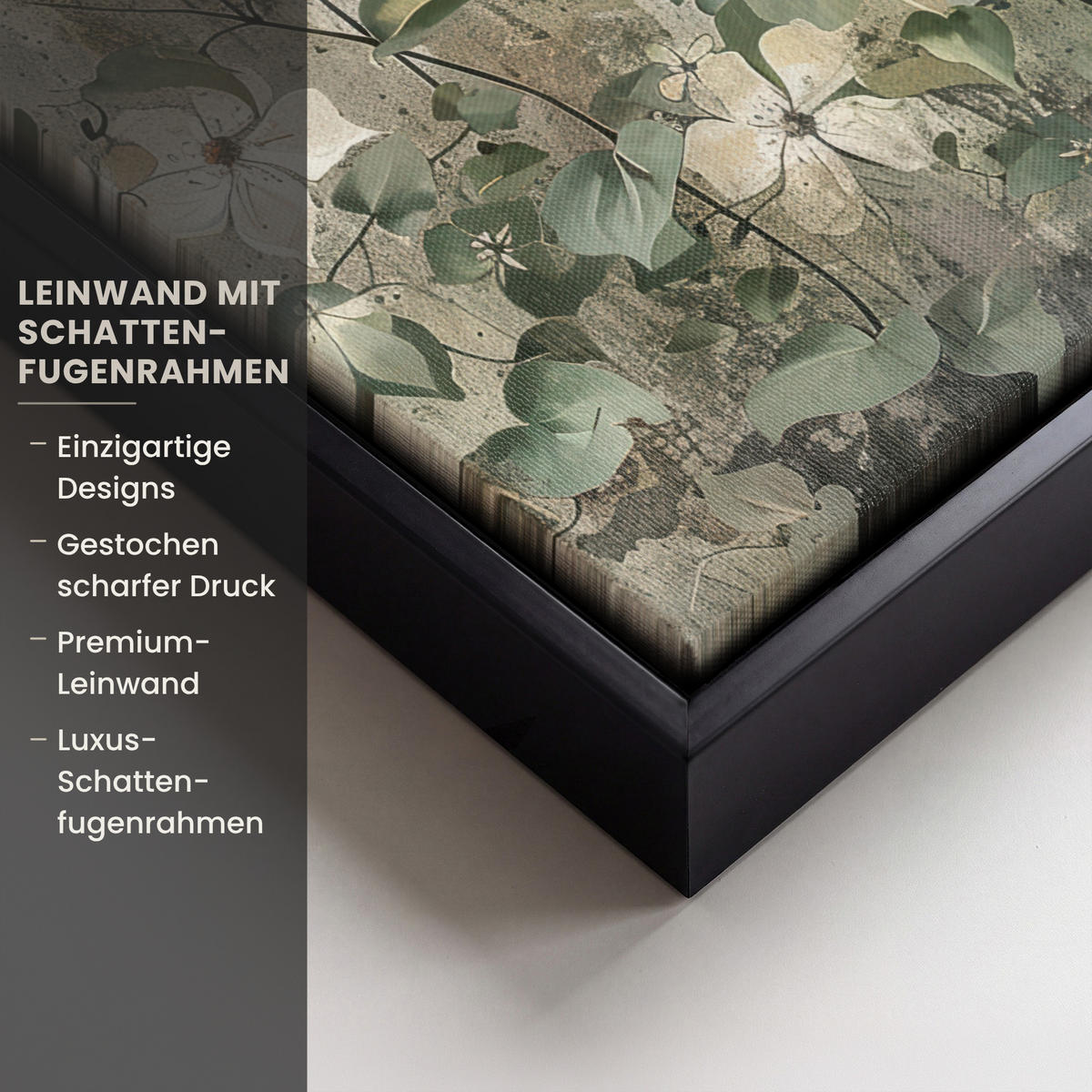 LEINWAND Bilder mit Rahmen - Blumen - Blätter - Abstrakt - Modern - 20x30 - Grau, Textil (20/30cm) - MuchoWow