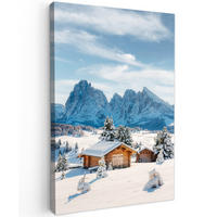 LEINWANDBILD Winter - Hütte - Berge - Aussicht - Schnee 60x90 cm - Eichefarben, Textil (60/90cm) - MuchoWow