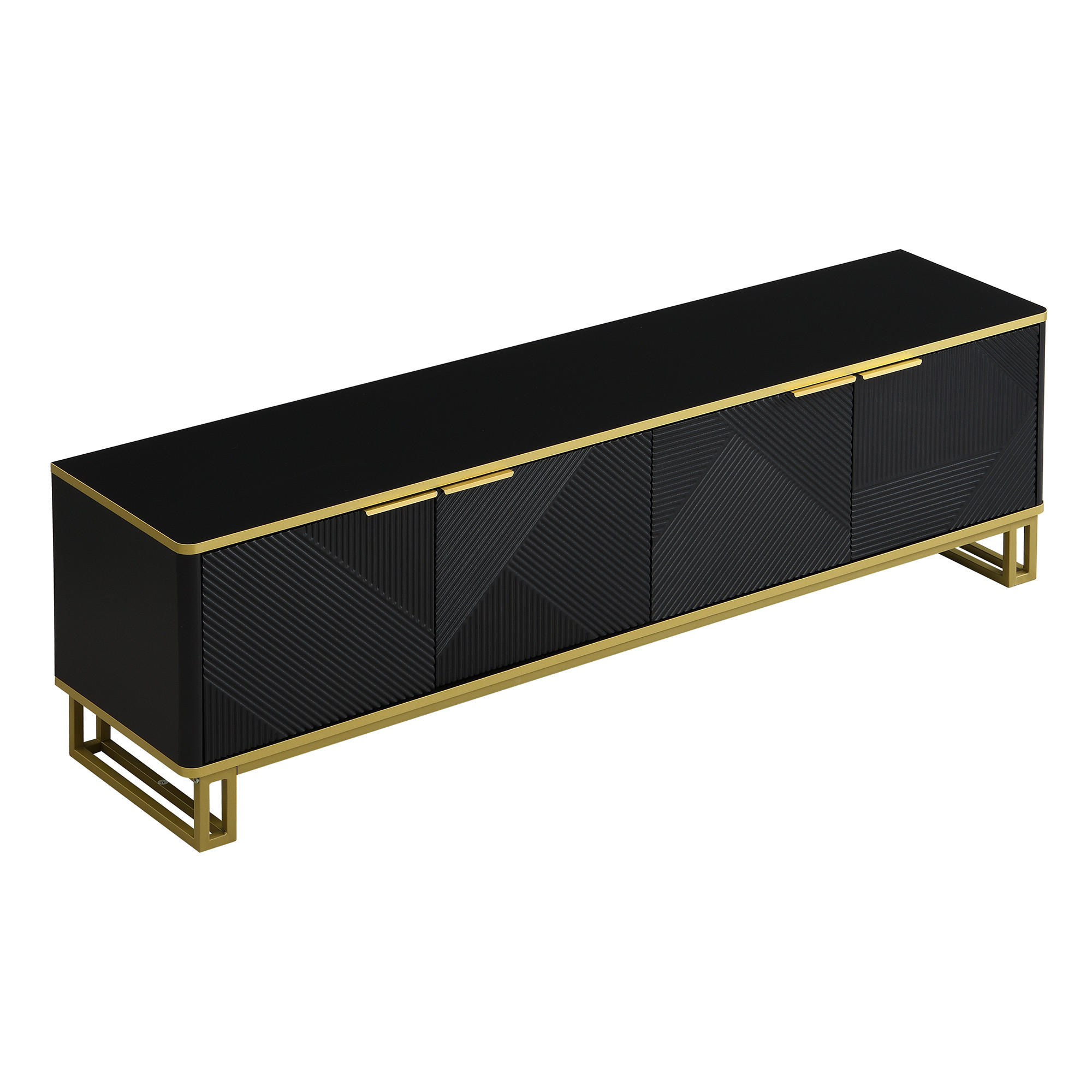 TV-ELEMENT160X37,5X48CM SchwarzGold Lowboard mit 4 Türen und Kabelmanagement - Schwarz, Holz (45.09/14.61/175.26cm) - Raelunyi