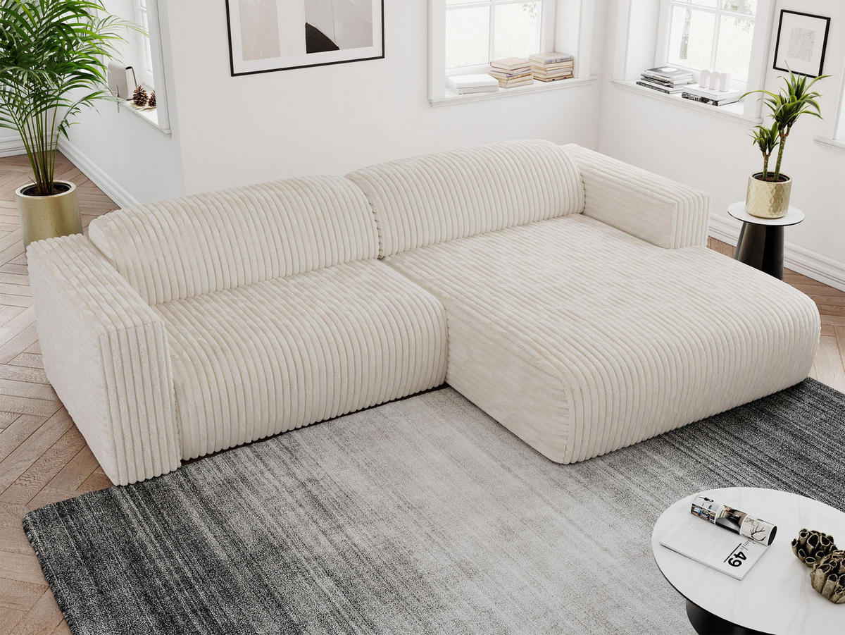 ECKSOFA PASADENA Beige Cord - Rechts Seite - Beige/Schwarz, Kunststoff/Textil (180/288cm) - MKS