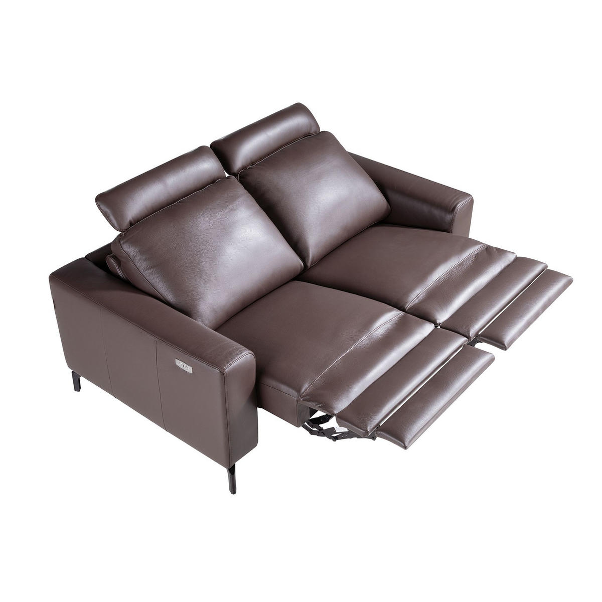 SOFA 2-Sitzer-Relax aus schokoladenbraunem Leder 166/98/89 cm - Dunkelbraun/Schwarz, Leder/Metall (166/89/98cm) - ANGEL CERDA