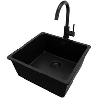 GRANITSPÜLE Venedig Slim Easy, 2-er set Alles Schwarz 46/44 cm 1 Becken + Küchenarmatur 32/20 cm + Ablauf-Set ab 50er Unterschrank - Schwarz, Kunststoff (46/20/44cm) - Primagran