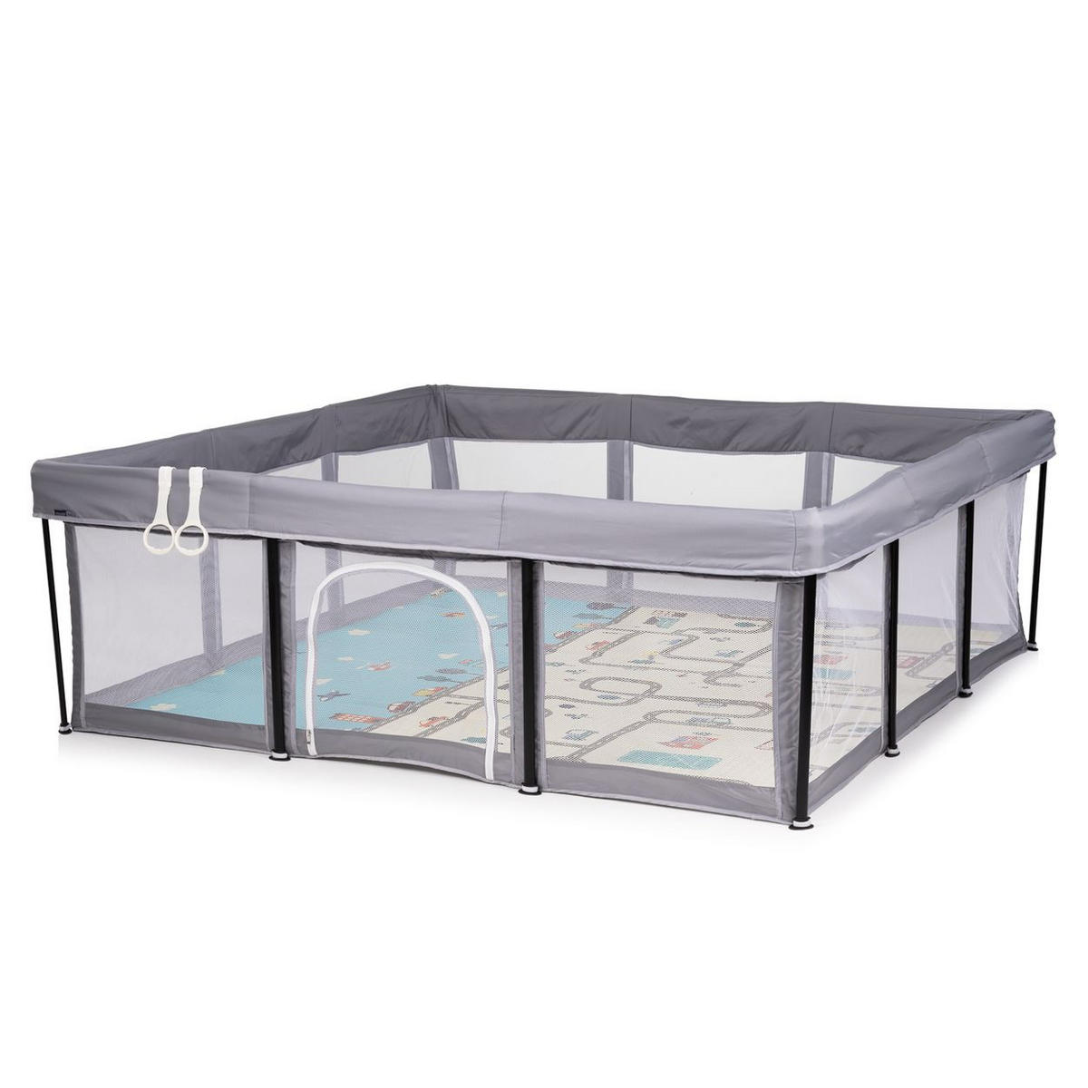 LAUFSTALL Easy grau 180 x 180 cm, Tasche, 2 Ringe, faltbar, Schlupfloch, Reißverschluss - Grau, Metall (180/62/180cm) - Chipolino