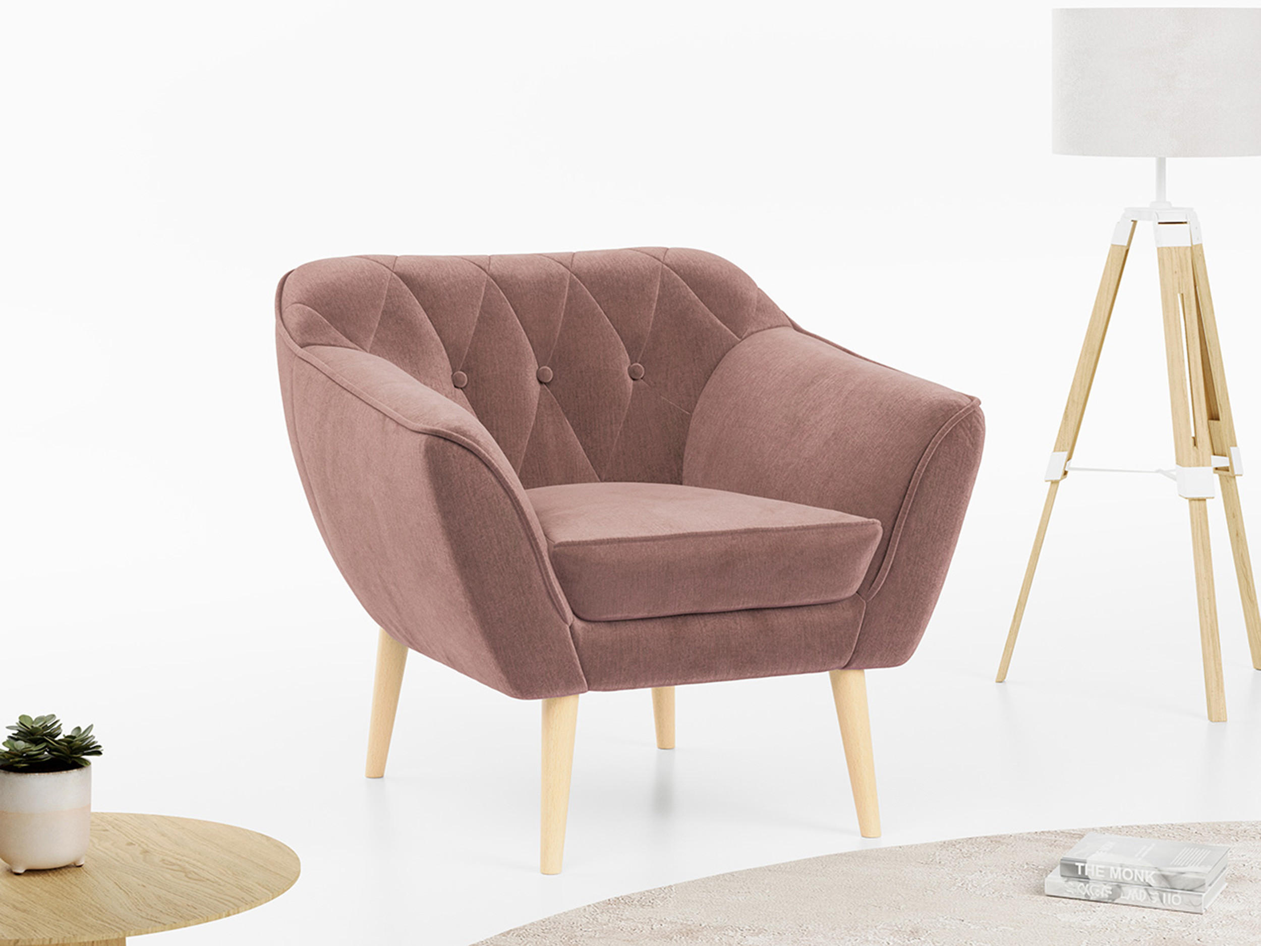 SESSEL Pirs 1 Sitzer Velvet Rosa - Rosa/Braun, Holz/Textil (80/75/74cm) - MKS