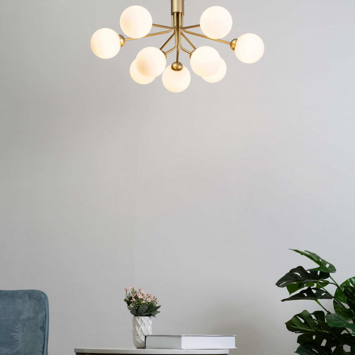 KRONLEUCHTER Audrey, Weiß und Gold, 72cm - Goldfarben, Glas (72/72/42cm) - KOSILUM