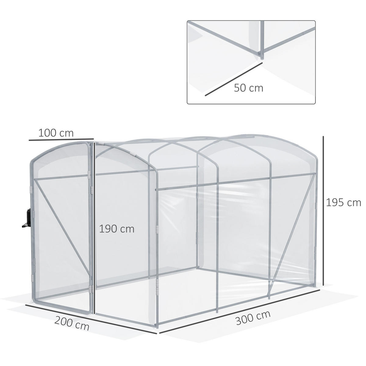 FOLIENGEWÄCHSHAUS, Tunnel-Gewächshaus mit 1 Tür, für Garten, Balkon, PE, Transparent - Transparent, Kunststoff/Metall (200/195/300cm) - Outsunny