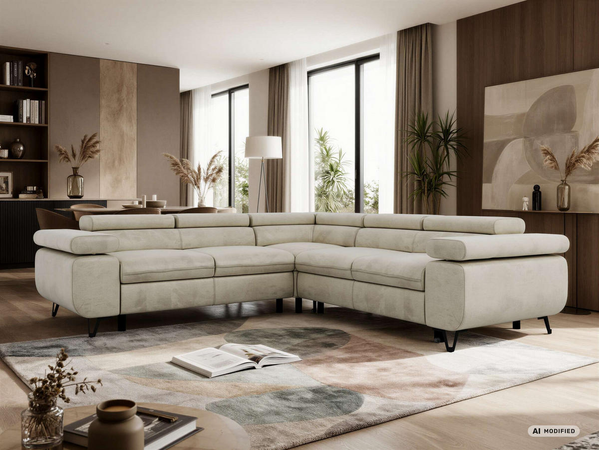 ECKSOFA QUADRO L - Beige Velvet - Links Seite - Beige/Schwarz, Textil/Metall (269/269cm) - MKS