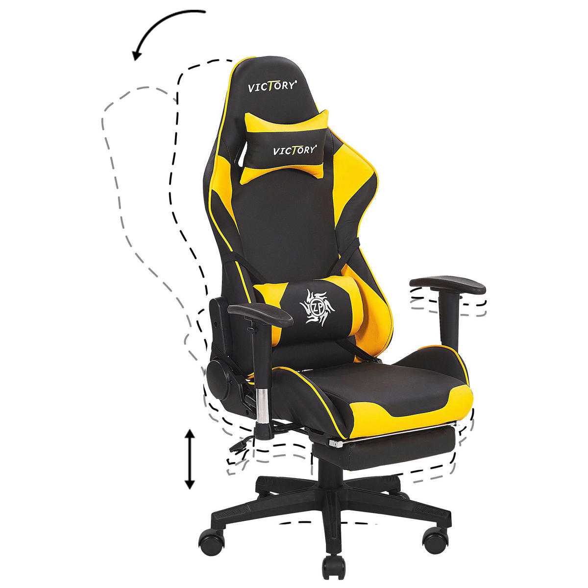 BÜROSTUHL Kunstleder Schwarz/Gelb Victory - Schwarz, Kunststoff/Textil (55/124/60cm) - Beliani