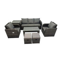 GARTENSOFA SET mit LIEGESTUHL Polyrattan 7-Sitzer Dunkelgrau - Dunkelgrau/Grau, Glas/Kunststoff - Fimous