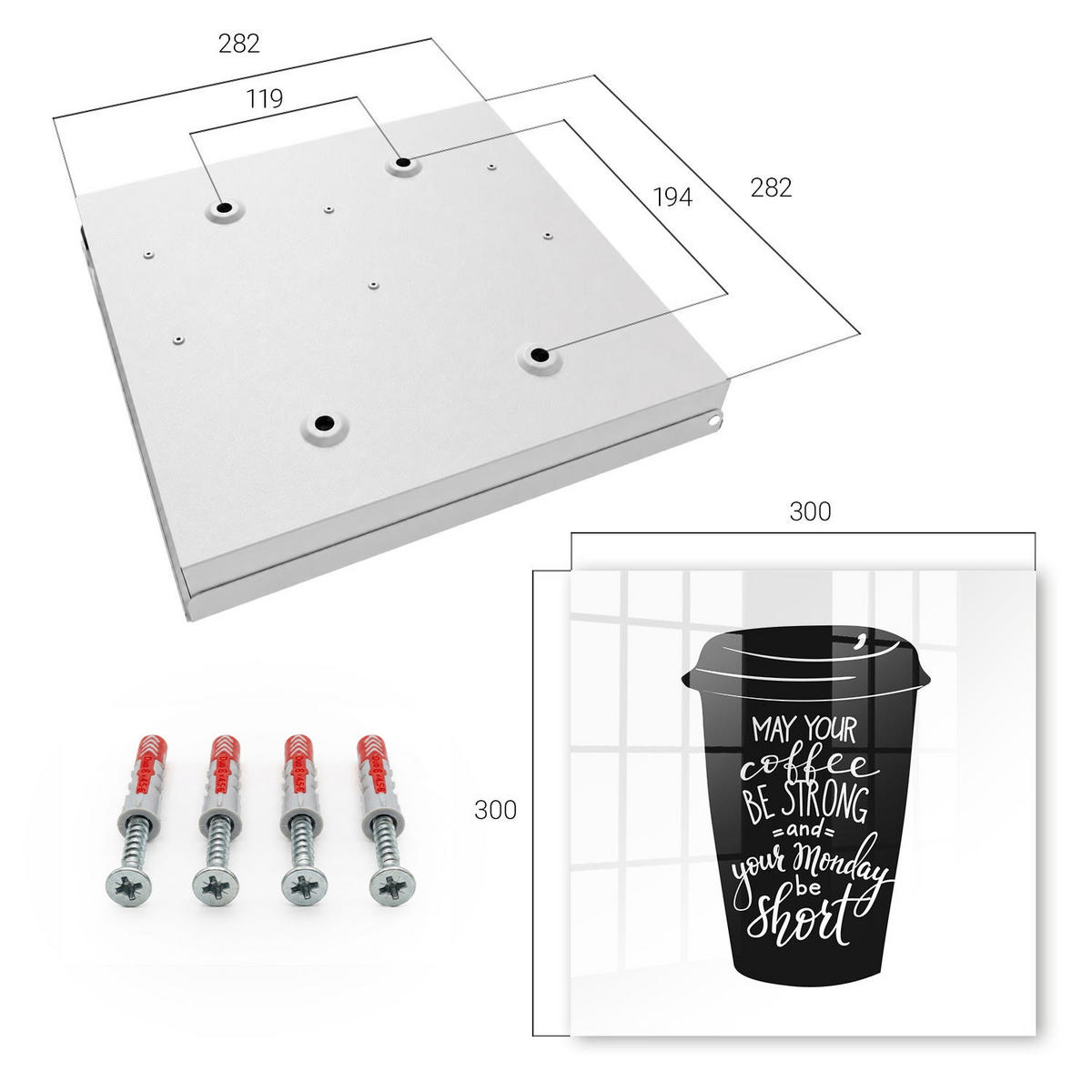 SCHLÜSSELBOX Weiß 30x30 cm – Türöffnung nach rechts - Kaffee und Humor - Schwarz, Metall (30/30/5cm) - TULUP