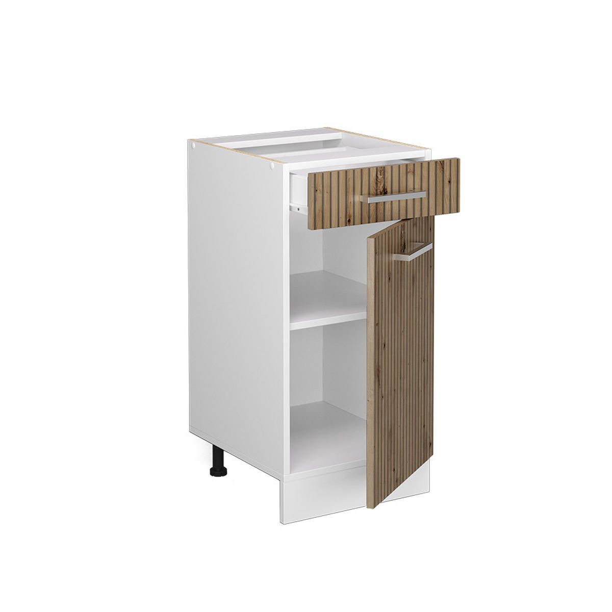 KÜCHENUNTERSCHRANK R-Line Artisan-Eiche 40 cm, AP Marmor - Weiß/Eiche Artisan, Holzwerkstoff (40/81.6/60cm) - Vicco