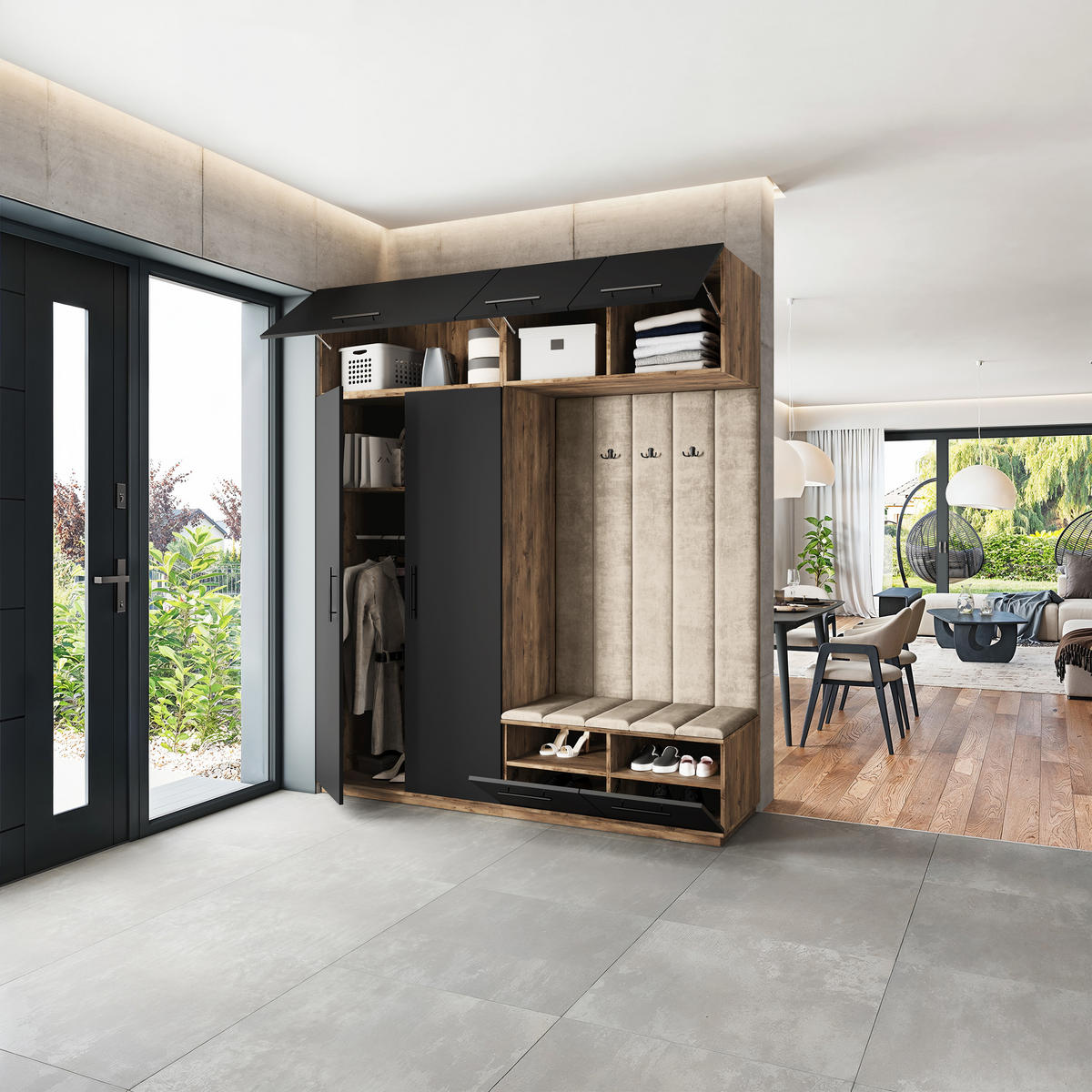 GARDEROBENSCHRANK REMA 200/240/60 cm Modern Eichefarben - Eichefarben/Schwarz, Holzwerkstoff (200/240/60cm) - MASSENO