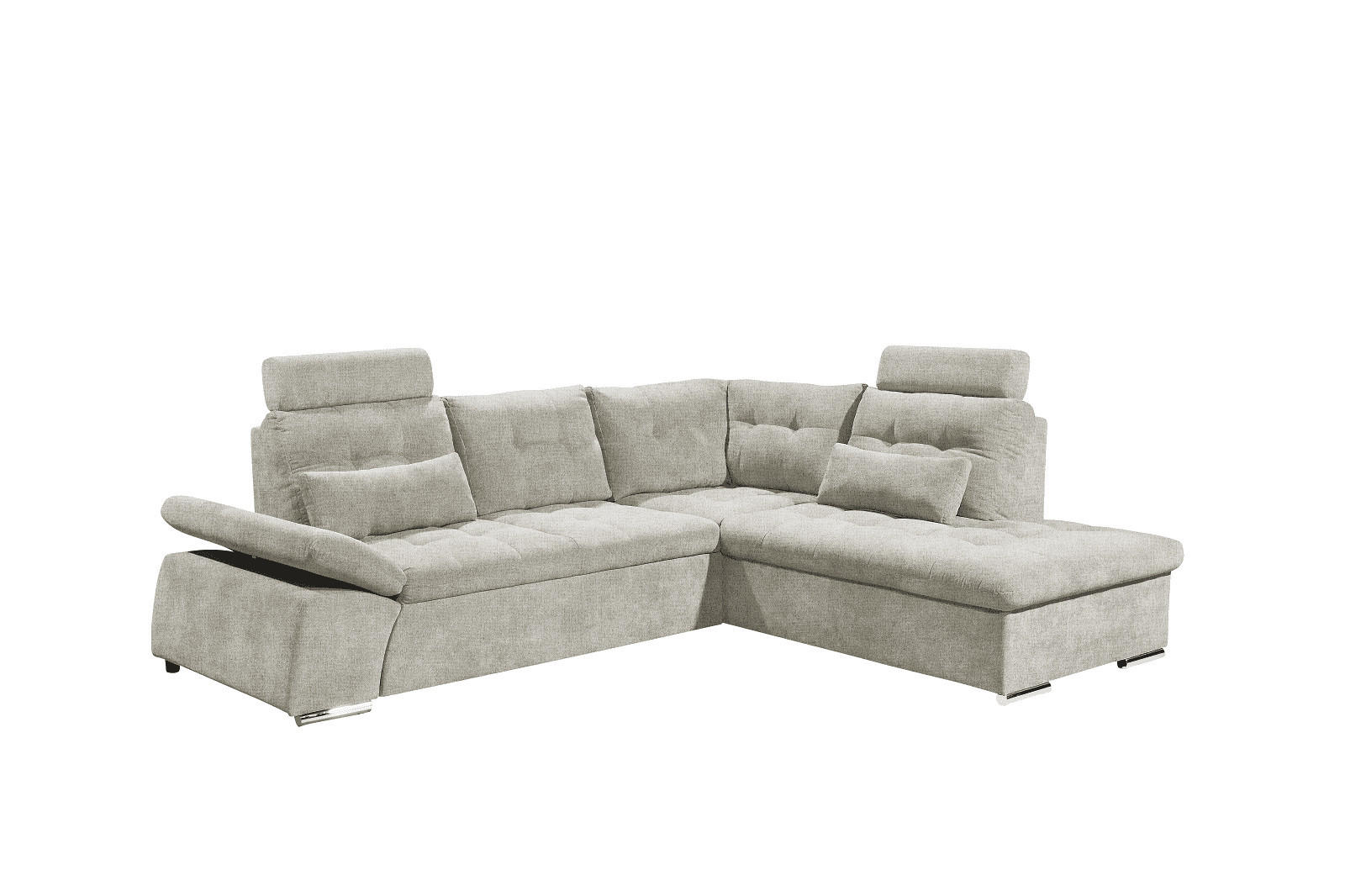 ECKSOFA mit Schlaffunktion, verstellbare Armlehne und Kopfstützen - Chromfarben/Beige, Textil (219/260cm) - ed exciting design