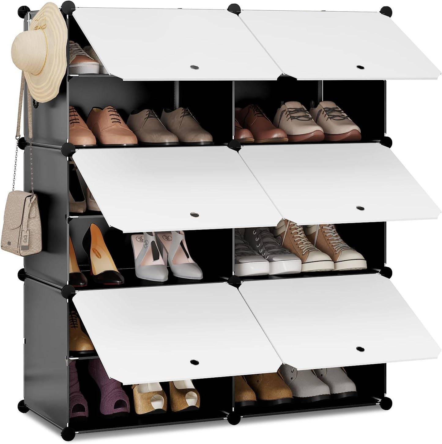 SCHUHREGAL mit 6 Fächern, Schwarz+Weiß - Schwarz/Weiß, Kunststoff/Metall (94/109/35cm) - Woltu