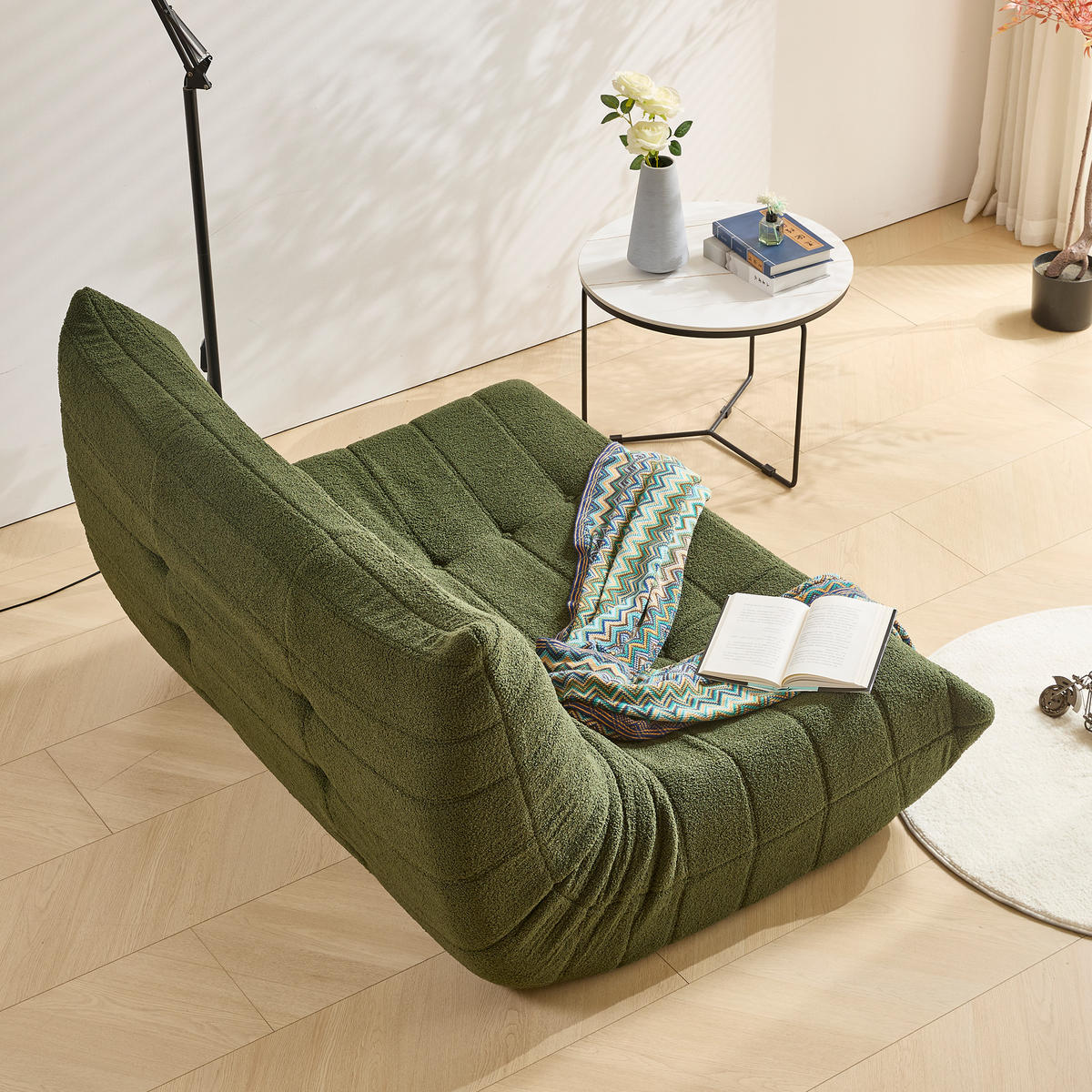 LOUNGESOFA 149/114/82 cm aus Teddyfell in Grün 2 Sitzer im skandinavischen Stil - Grün, Textil (120/82/149cm) - BEAOK