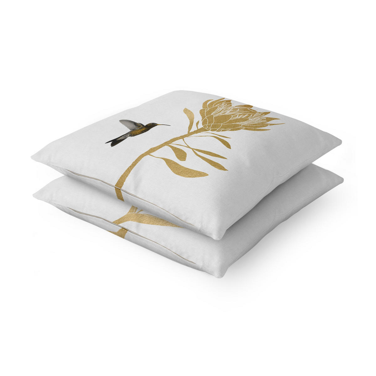 DEKOKISSEN 2er-Set Kolibri und tropische goldene Blüten Duo 50/50 cm - Goldfarben, Textil (50/50cm) - Bilderwelten