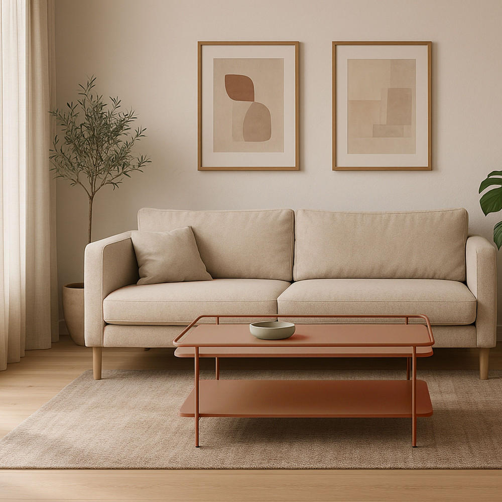 COUCHTISCH mit 2 Metallplatten - Saranda - color_terracotta - Terracotta, Metall (110/55/34cm) - Drawer