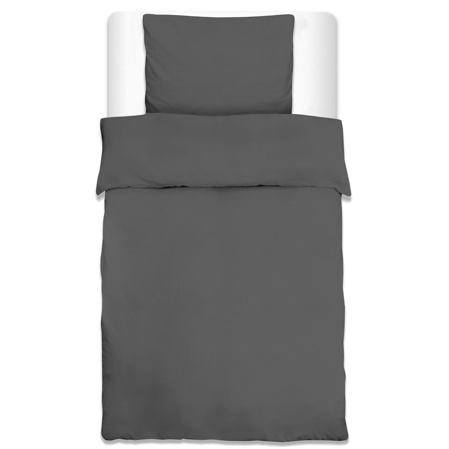 BETTWÄSCHE Julie 135/200 cm + Kissenbezug 80/80 cm Anthrazit Renforcé - Anthrazit, Textil (135/200cm)