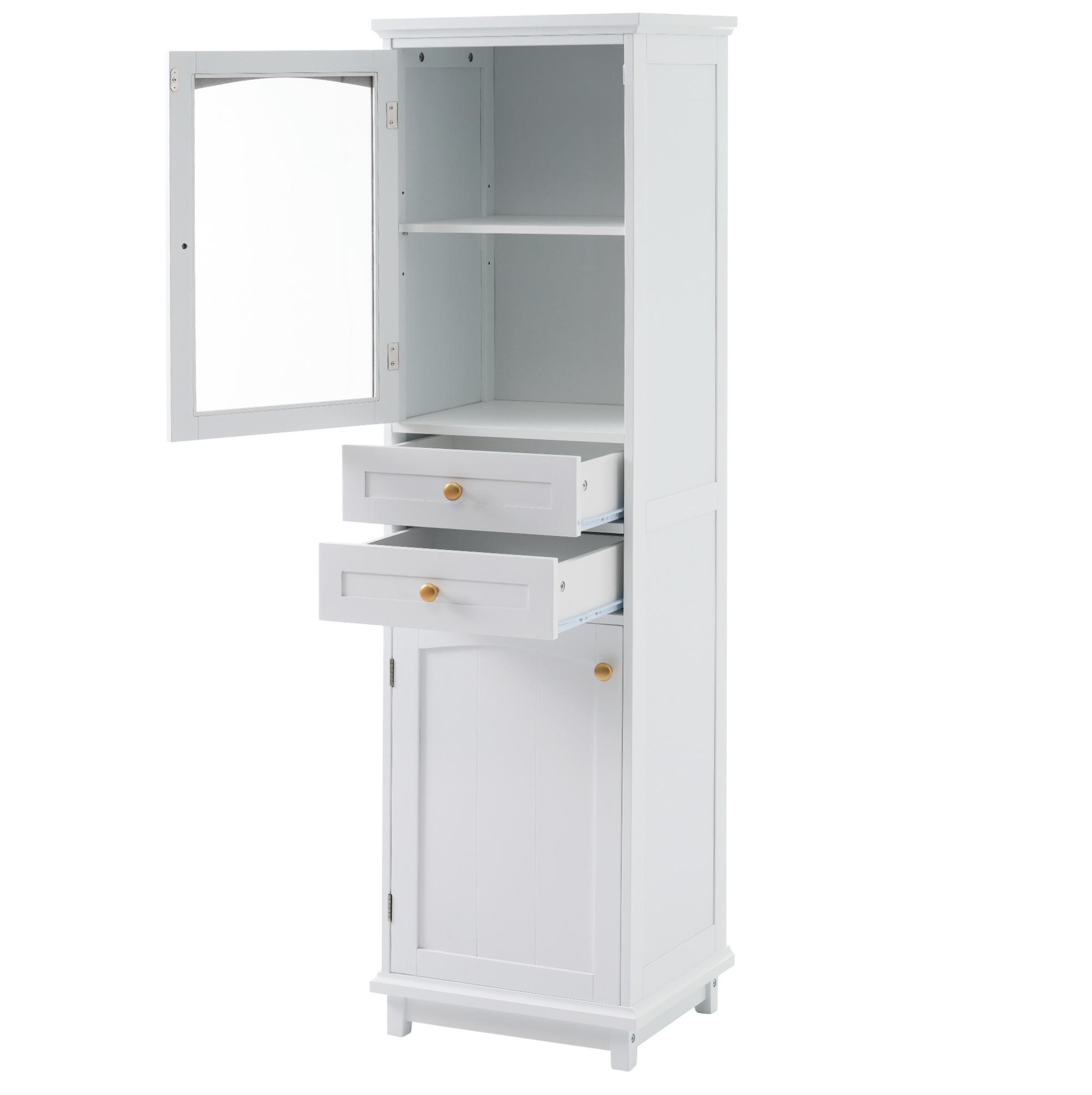 BADEZIMMERSCHRANK mit Glastür 45 x 36 x 160 cm Weiß - Weiß, Glas (36/160/45cm) - Beauniv