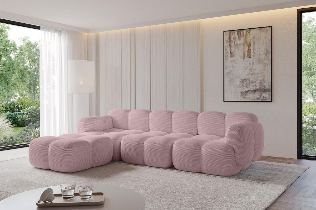 POUF Miko-Puf 90x90x45 cm Rosa Cord Modular Sitzhocker - Schwarz/Rosa, Holzwerkstoff/Kunststoff (90/43/90cm) - ALTDECOR