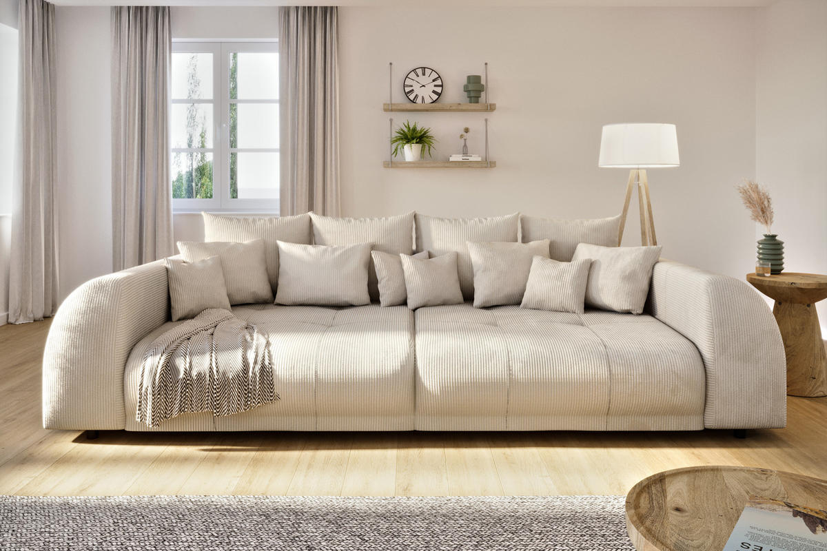 BIGSOFA Levana 5 Sitzer Beige Cord-Stoff - Beige/Schwarz, Holz/Kunststoff (310/86/135cm) - S-Style Möbel