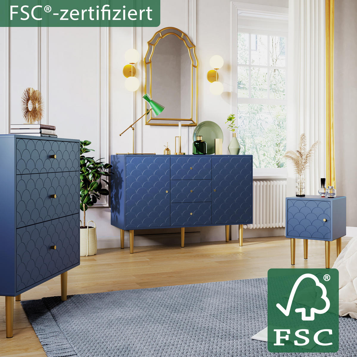 KOMMODE Blau 75/40/89 cm - Blau, Holzwerkstoff (40/89/75cm) - Urban Meuble
