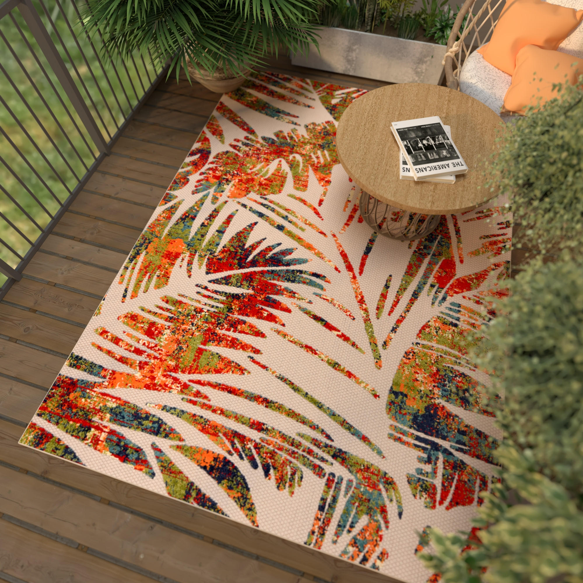 TEPPICH Outdoor Bunte Pflanzlich Kurzflor Rechteckig Boho - 140x200 cm - Rot, Textil (140/200cm) - Mazovia