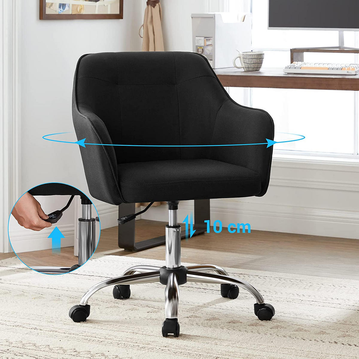 BÜROSTUHL SCHREIBTISCHSTUHL - Schwarz, Leder (69/93/65cm) - Hansiro