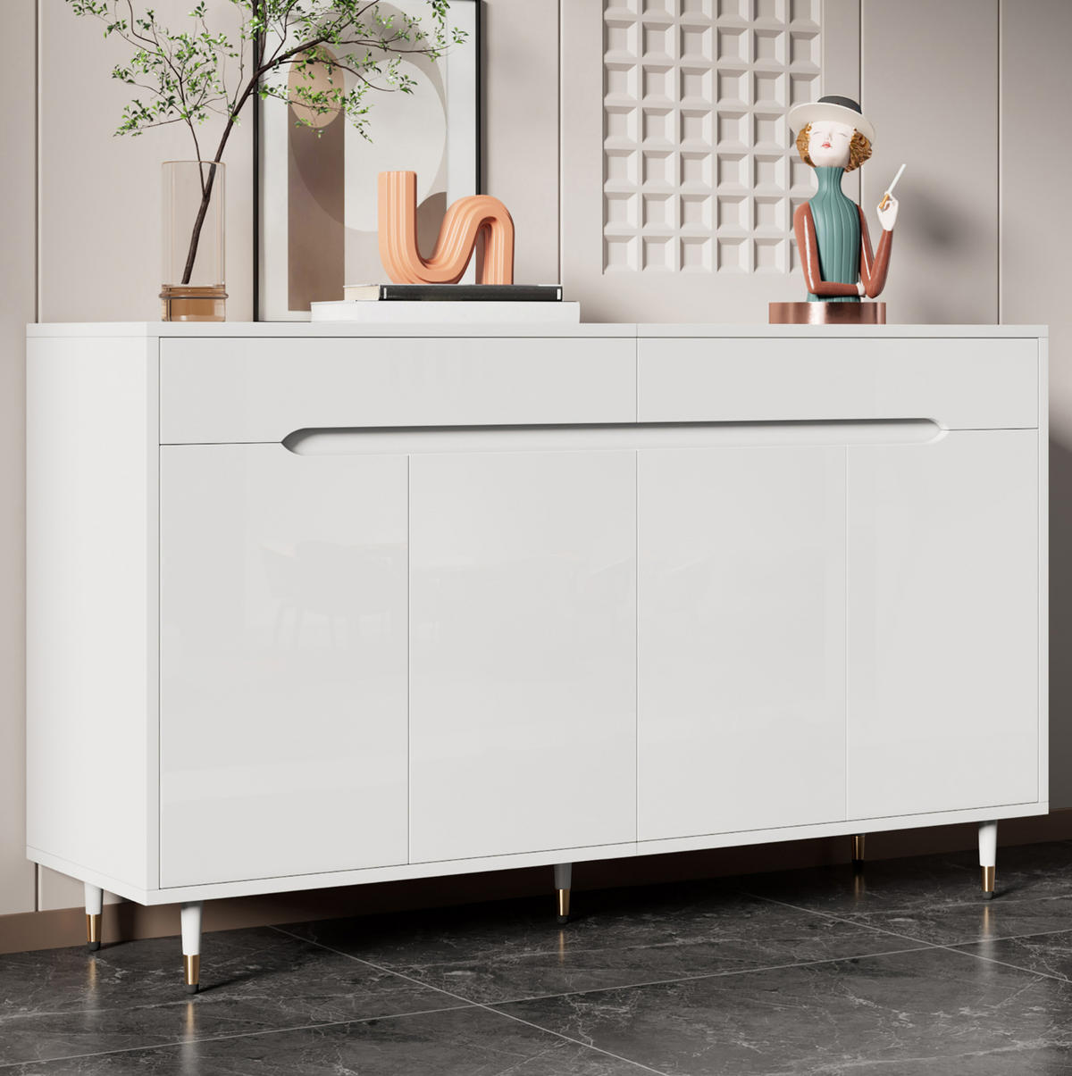 SCHUHSCHRANK 140/39/84 cm aus Spanplatte mit 2 Türen, 2 Schubladen und verstellbaren Einlegeböden, Weiß/Gold - Weiß, Holzwerkstoff (140/84/39cm) - Redom