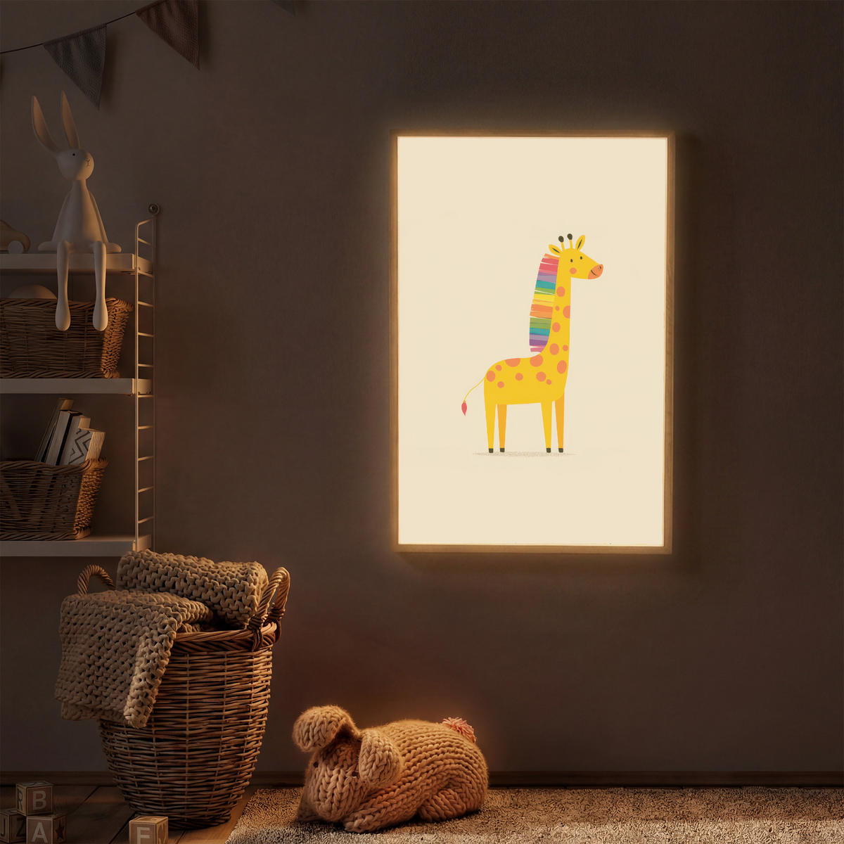 NÁSTĚNNÁ LAMPA S AKUMULÁTOREM Žirafa - Duhová hříva - béžová 70x100 cm - béžová, kompozitní dřevo (70/100/8cm) - OnlyWow