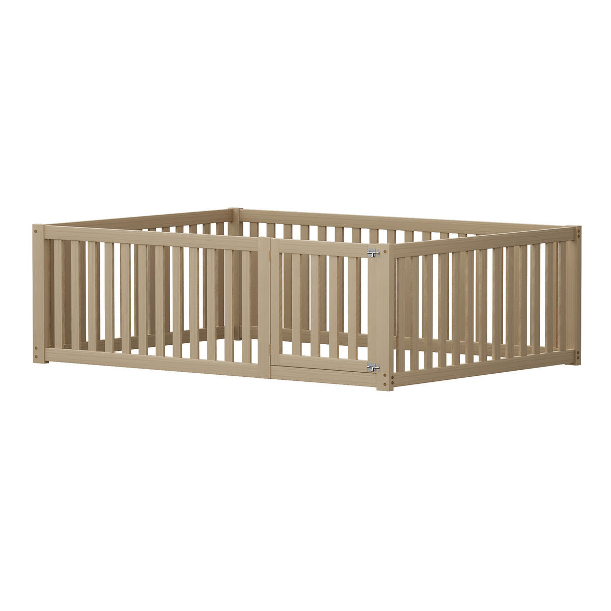 BETT 140/200 cm aus Massivholz in Natur – Bodenbett mit Zaun und Tür - Naturfarben, Holz (140/200cm) - BEAOK