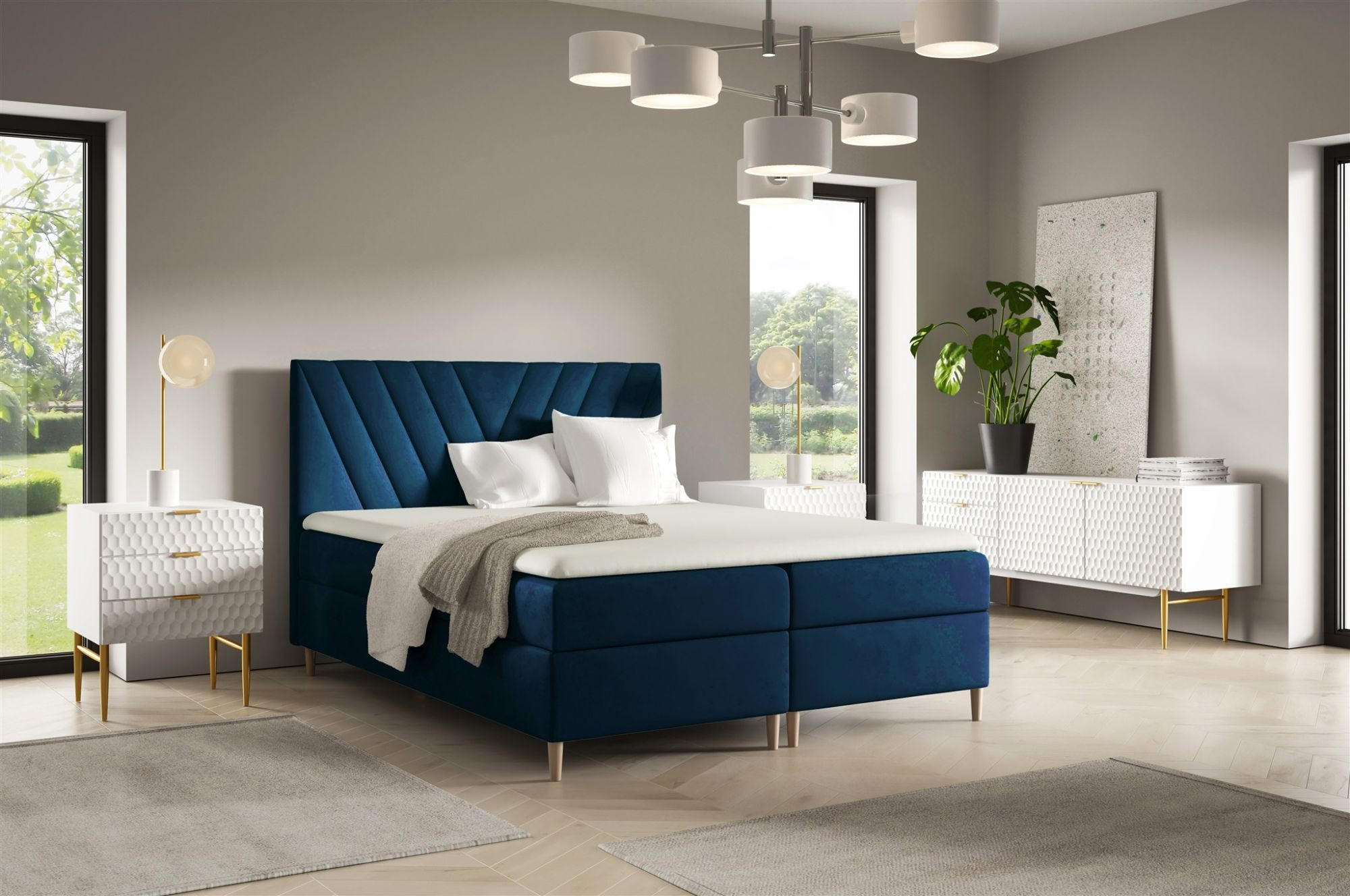 BOXBETT Espen In überlänge - Blau, Holzwerkstoff/Textil (140/220cm) - Fun Möbel