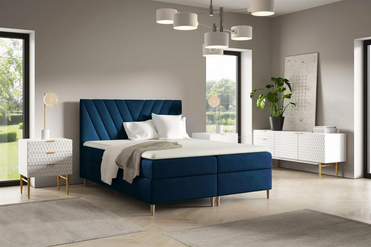 BOXBETT Espen Premium überlänge - Blau, Holzwerkstoff/Textil (160/220cm) - Fun Möbel