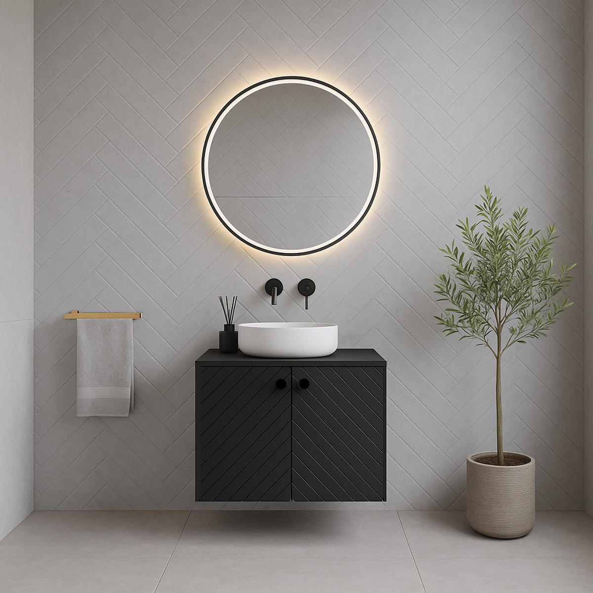 WASCHBECKENUNTERSCHRANK Orlando 2 Türe Schwarz Matt - 60 x 47 x 61 cm - Schwarz, Holz (60/46/44cm) - Badplaats