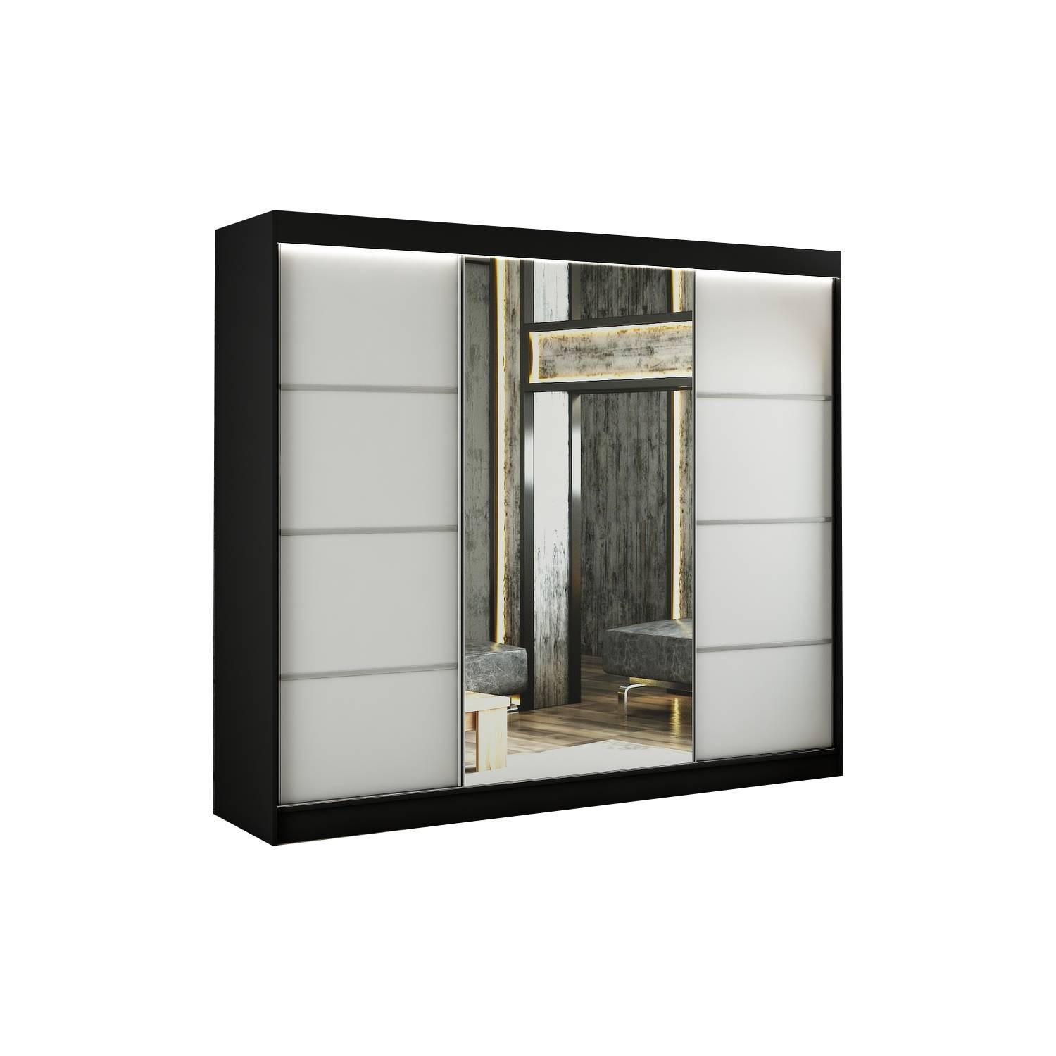 Meblini Schiebetürenschrank Schwarz, Weiß 250x215x61 cm