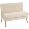 SOFA 2 Sitzer Couch mit Leinenoptik, Getuftete Rückenlehne, Beige - Beige/Naturfarben, Holz/Textil (68/90/118cm) - HOMCOM