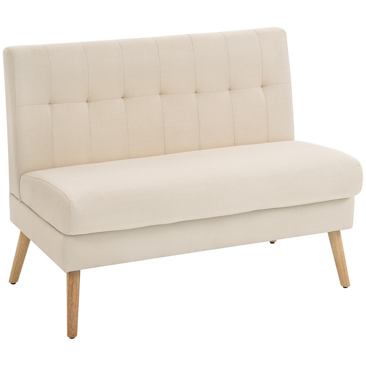 SOFA 2 Sitzer Couch mit Leinenoptik, Getuftete Rückenlehne, Beige - Beige/Naturfarben, Holz/Textil (68/90/118cm) - HOMCOM