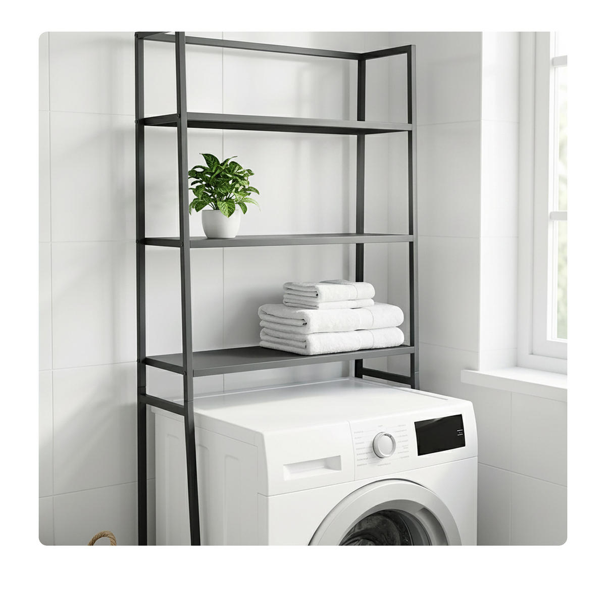 WASCHMASCHINENREGAL Schwarz 3 Ablagen MDF Metall - Schwarz, Holzwerkstoff/Metall (65/157/28cm) - Relaxdays