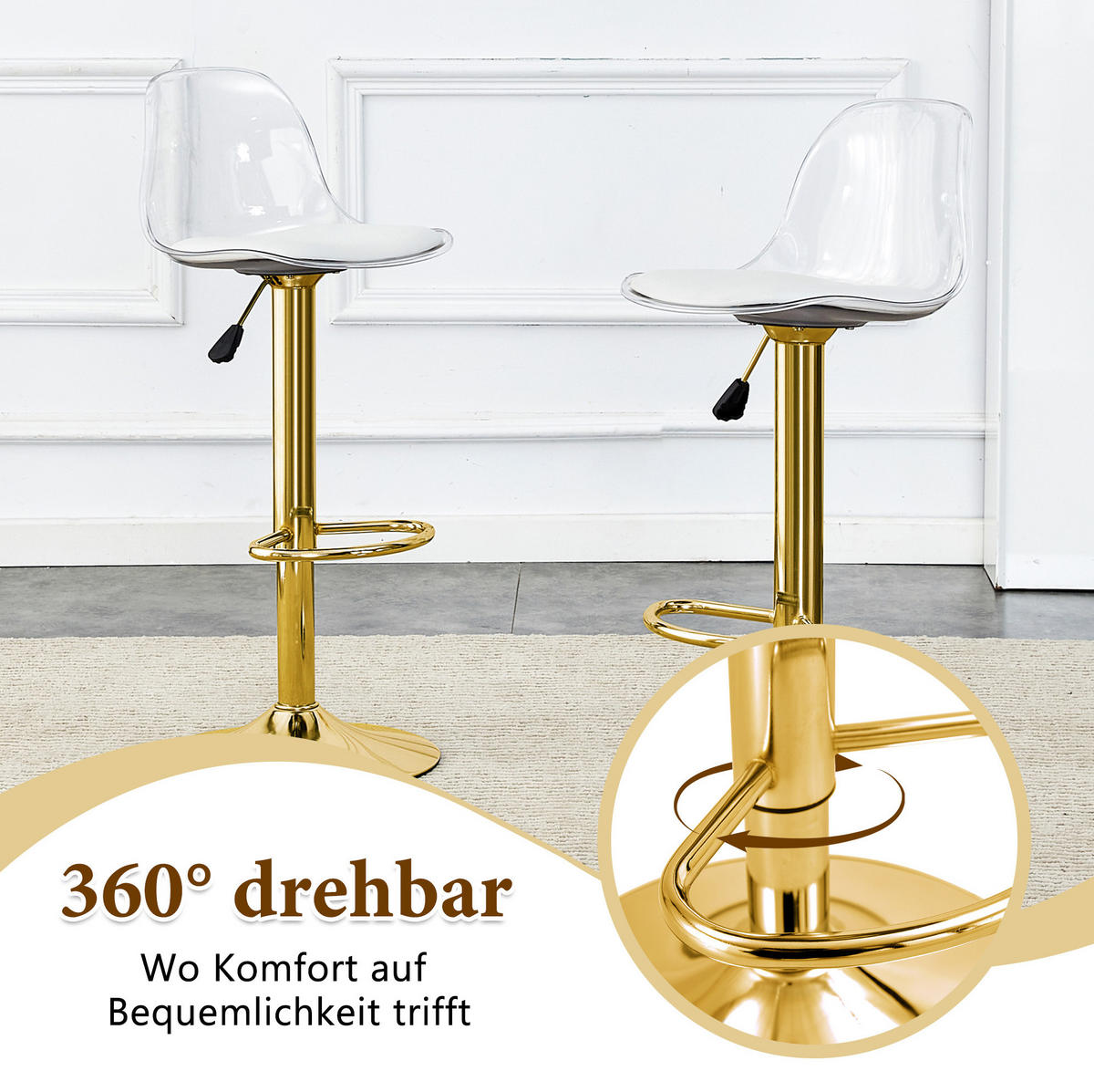 BARHOCKER 2er-Set höhenverstellbar 82-104 cm Gold Transparent - Transparent, Metall (40.5/104/40.5cm) - Meubliv
