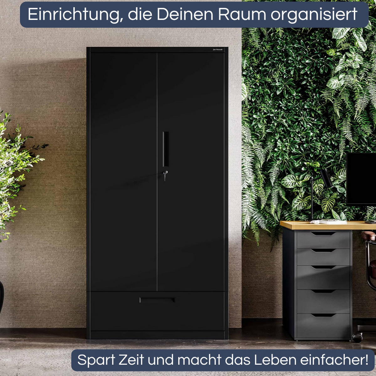 METALLSCHRANK mit Einzel-Schublade MEGAN 195x90x40cm Schwarz - Schwarz, Metall (90/195/40cm) - Jan Nowak
