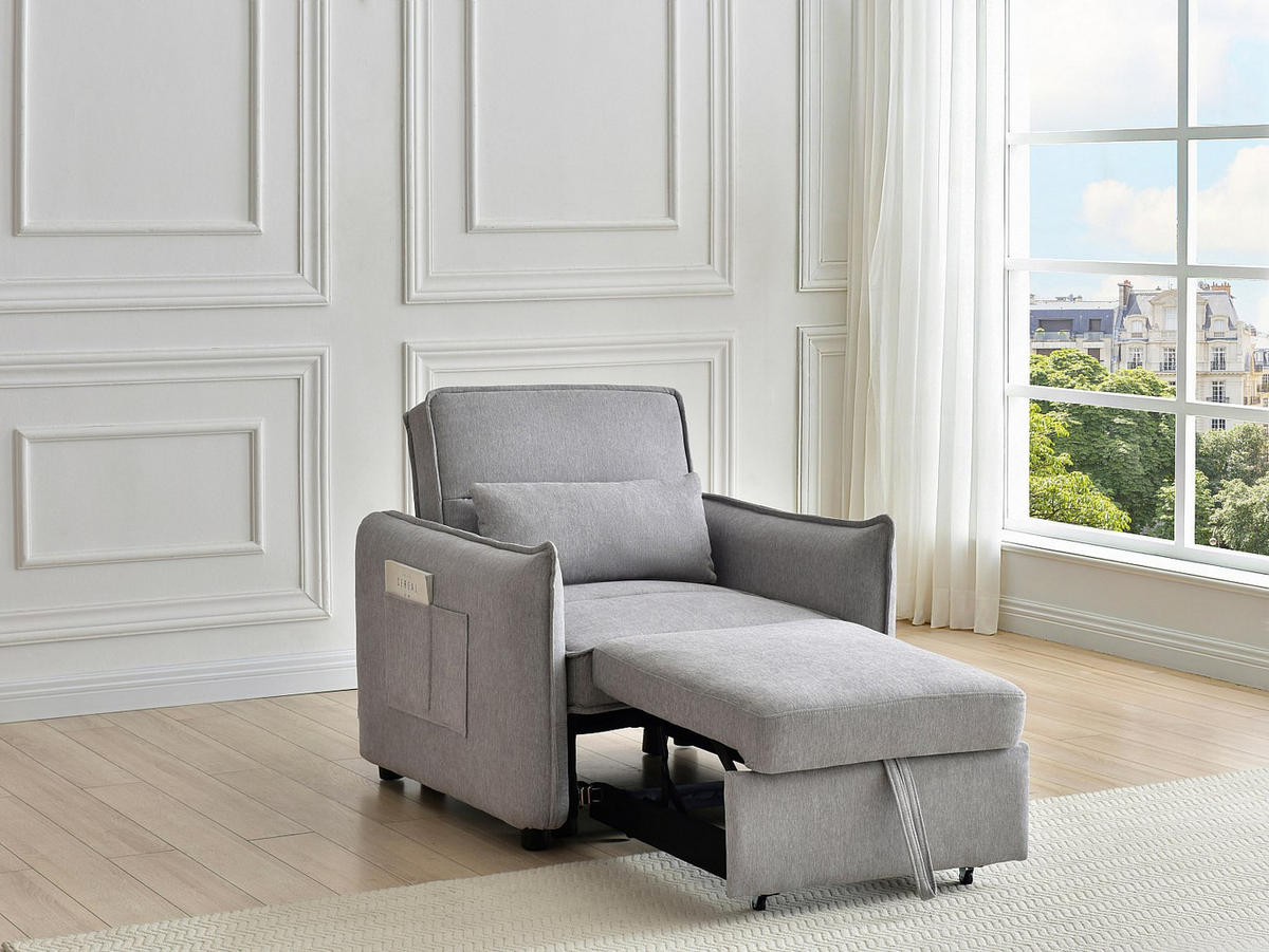 SCHLAFSESSEL - 1 Person - stoff - hellgrau Fenora - Hellgrau, Textil (93/86/85cm) - Vente-Unique