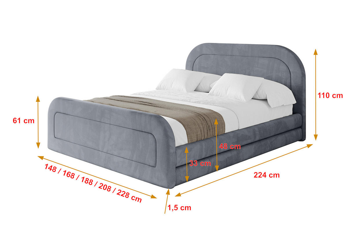 POLSTERBETT mit Bettkasten, Fußteil und Lattenrost, Boxbett mit Matratze H3/H4 - LERIS-Z 180x200 Grau - Grau, Holzwerkstoff/Textil (180/200cm) - ALTDECOR