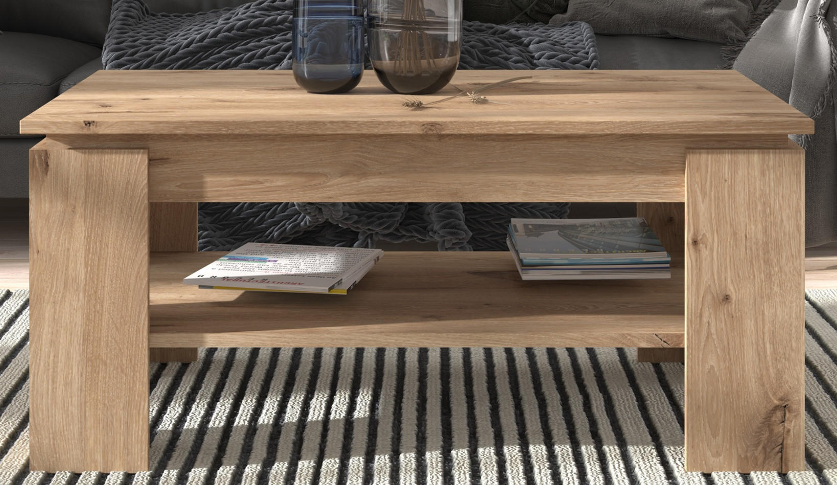 COUCHTISCH Eiche Nox 100 cm, Wohnzimmertisch mit Ablage - Eichefarben, Holzwerkstoff/Metall (100/60/45cm) - Inn.Furn