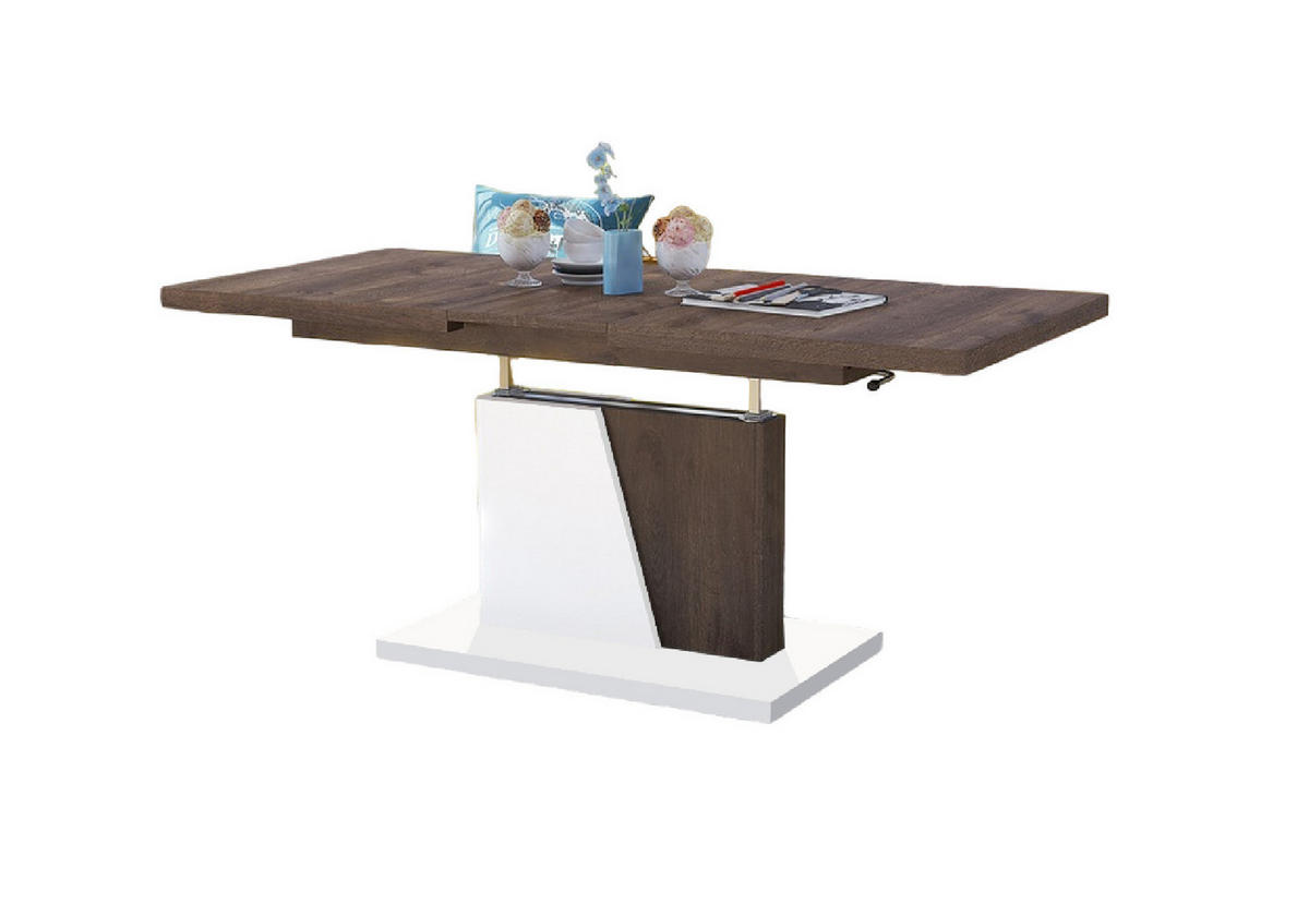 COUCHTISCH rechteckig Eiche dunkel - Weiß ausziehbar höhenverstellbar - Eichefarben/Weiß, Holzwerkstoff (70/120/60cm) - designimpex